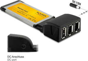 Kontroler Delock ExpressCard / 1x USB 2.0 2x FireWire A (do laptopa) (61389) 2