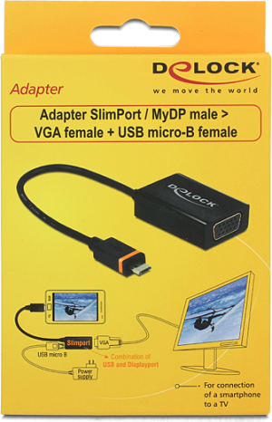 Adapter USB Delock SlimPort (M) na VGA + microUSB (F) (65551) 2