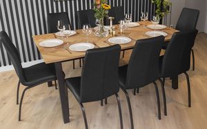 Selsey Stół Brighton 220x95 cm blat w jodełkę z zestawem krzeseł tapicerowanych Zagorac czarne 2