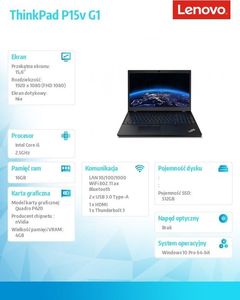 Laptop Lenovo Laptop ThinkPad P15v G1 (20TQ004XPB) / 16 GB RAM / 2x 512 GB SSD PCIe / Windows 10 Pro 6