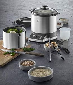 WMF Kuchenka do gotowania ryżu WMF mini (220 W, z pudełkiem na lunch, parowcem, oszczędzająca miejsce, wewnętrzna doniczka z pokrywką na wynos (1,0 l)) cromargan mat 2
