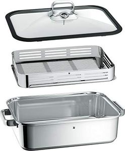 WMF Parowar / prażalnik Vitalis, ze szklaną pokrywą z silikonową obręczą, termometrem do gotowania, tacą do gotowania, stal nierdzewna Cromargan, nadaje się do indukcji, 41 x 27 x 10 cm, 6,5l 2