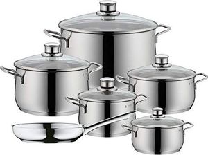 WMF Zestaw garnków WMF Diadem Plus, sztuki 6, stal nierdzewna polerowana Cromargan, garnki ze szklaną pokrywką, garnki indukcyjne, garnek indukcyjny, niepowlekany 1