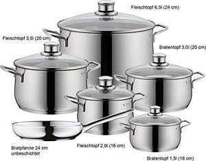 WMF Zestaw garnków WMF Diadem Plus, sztuki 6, stal nierdzewna polerowana Cromargan, garnki ze szklaną pokrywką, garnki indukcyjne, garnek indukcyjny, niepowlekany 5