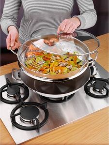 Patelnia WMF Zestaw woków imprezowych WMF, sztuki 4, patelnia wok z pokrywką, 36 cm, amortyzator 4,5l, stojak do przechowywania, wkładka amortyzatora Cromargan stal nierdzewna polerowana, niepowlekana, indukcja 9