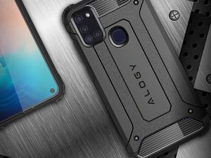 Alogy Etui Alogy Hard Armor do Samsung Galaxy A21s szare + Szkło 3mk uniwersalny 3