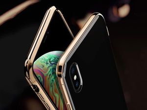 Spigen Etui Spigen LA Manon Apple iPhone Xs Max Gold Black + Szkło Alogy uniwersalny 6