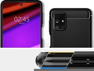 Spigen Etui Spigen Rugged Armor do Samsung Galaxy M31s Matte Black + Szkło 3mk uniwersalny 3