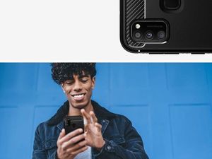 Spigen Etui Spigen Rugged Armor do Samsung Galaxy M21 Matte Black + Szkło Alogy uniwersalny 5