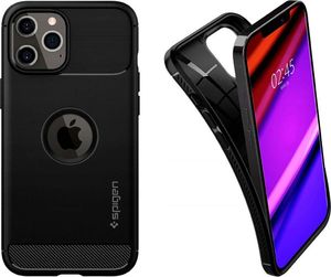 Spigen Etui Spigen Rugged Armor do Apple iPhone 12/ 12 Pro 6.1 Matte Black + Szkło Alogy uniwersalny 9