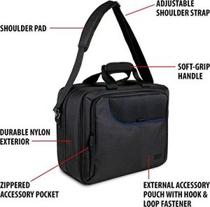 Torba USA Gear Torba na konsole USA GEARdo Playstation 4, PS4 Slim i PS4 Pro z akcesoriami do kontrolerów, kabli, zestawów słuchawkowych i wyściełanych pasków na ramię - Do wszystkich modeli PS4 i PS3 - Niebieska 8