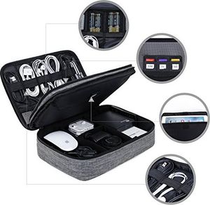 Torba Bagsmart Torby na kable bagsmart, dwuwarstwowa torba podróżna na kable, ładowarka, iPad, Ipad Air, tablet do 10,5 cala, adapter, mysz, karty SD (szare) 6
