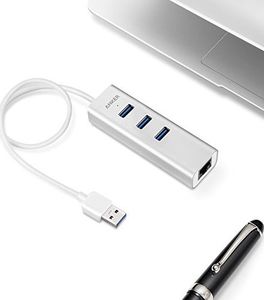 HUB USB Anker Anker Aluminiowy 3-portowy koncentrator USB 3.0 z portem Ethernet, kabel USB 3.0 o długości 40 cm / 1,3 stopy [Chipset portu Ethernet RTL8153 + porty USB Chipset VL812] (srebrny) 2