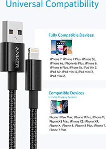 Kabel USB Anker Anker Kabel do iPhone'a, kabel Lightning 1,8 m, 2 szt.Podwójnie pleciony, nylonowy kabel Lightning , [z certyfikatem MFi] do iPhone'a XS / XS Max / XR / X / 8/8 Plus / 7/7 Plus / 6, iPad i inne (czarny ) 3