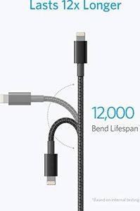 Kabel USB Anker Anker Kabel do iPhone'a, kabel Lightning 1,8 m, 2 szt.Podwójnie pleciony, nylonowy kabel Lightning , [z certyfikatem MFi] do iPhone'a XS / XS Max / XR / X / 8/8 Plus / 7/7 Plus / 6, iPad i inne (czarny ) 5