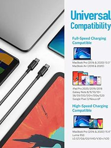 Kabel USB Anker Anker Nowy nylonowy kabel do ładowania z USB-C na USB-C o długości 1 m, dwupak, z zasilaniem do MacBooka Pro 2020, iPada Pro, Galaxy S20, Switch, Pixel, LG i ładowarki USB-C 5