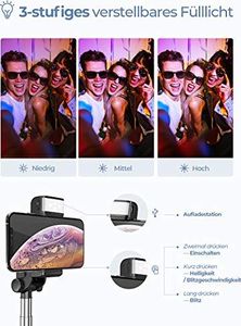 Selfie stick Mpow Mpow Handy Stick Bluetooth Selfie Stick do Statyw 4 w 1 Poręczny statyw z oświetleniem LED do iPhone'a 11 / XR / X / 8/7, Galaxy S20 / S9 / S8 / S7, Huawei P30 lite do 6,8 cala, Gopro / Mały aparat 3