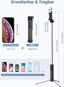Selfie stick Mpow Mpow Handy Stick Bluetooth Selfie Stick do Statyw 4 w 1 Poręczny statyw z oświetleniem LED do iPhone'a 11 / XR / X / 8/7, Galaxy S20 / S9 / S8 / S7, Huawei P30 lite do 6,8 cala, Gopro / Mały aparat 5