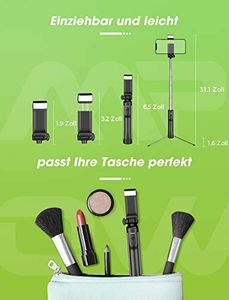 Selfie stick Mpow Mpow Handy Stick Bluetooth Selfie Stick do Statyw 4 w 1 Poręczny statyw z oświetleniem LED do iPhone'a 11 / XR / X / 8/7, Galaxy S20 / S9 / S8 / S7, Huawei P30 lite do 6,8 cala, Gopro / Mały aparat 8
