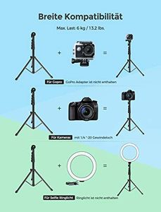 Statyw Mpow Statyw do telefonu Mpow 145 cm Statyw do selfie Bluetooth z wysuwanym pilotem, do iPhone 11 / iPhone SE / Galaxy S20, lampa pierścieniowa z otworem na śrubę 1/4 , maks. Obciążenie 6 kg 2