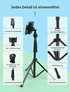 Statyw Mpow Statyw do telefonu Mpow 145 cm Statyw do selfie Bluetooth z wysuwanym pilotem, do iPhone 11 / iPhone SE / Galaxy S20, lampa pierścieniowa z otworem na śrubę 1/4 , maks. Obciążenie 6 kg 3