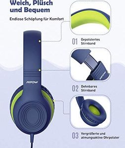 Słuchawki Mpow Słuchawki, Słuchawki Mpow CH6 dla dzieci z przełącznikiem regulacji głośności 85dB nauszniki składany mikrofon z materiału spożywczego do smartfona, tabletu, laptopa, PC, mp3 / 4 6