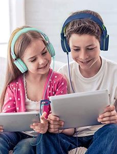 Słuchawki Mpow Słuchawki, Słuchawki chłopięce, Słuchawki Mpow CH8 dziecięce 2 szt., ogranicznik głośności 91dB nauszniki, prezent z drutu nylonowego, odpowiednie dla szkół, rodzin, podróży, Niebieski + zielony? 2