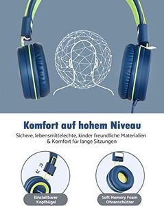Słuchawki Mpow Słuchawki, Słuchawki chłopięce, Słuchawki Mpow CH8 dziecięce 2 szt., ogranicznik głośności 91dB nauszniki, prezent z drutu nylonowego, odpowiednie dla szkół, rodzin, podróży, Niebieski + zielony? 4