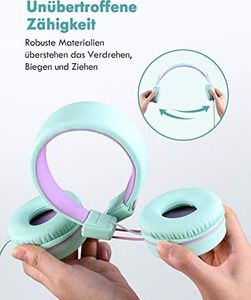 Słuchawki Mpow Słuchawki, Słuchawki chłopięce, Słuchawki Mpow CH8 dziecięce 2 szt., ogranicznik głośności 91dB nauszniki, prezent z drutu nylonowego, odpowiednie dla szkół, rodzin, podróży, Niebieski + zielony? 7