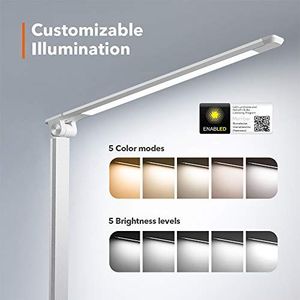 Lampka biurkowa TaoTronics TaoTronics LED Lampa metalowa Lampa, 5 poziomów jasności i 5 temperatur barwowych - 3000K 3500K 4000K 5000K i 6000K, ultracienkie aluminium, nieoślepiające, funkcja pamięci, złącze USB do ładowania 5V 1A 4