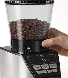 Młynek do kawy Melitta Melitta 1027-01 SST BK elektryczny młynek do kawy Calibra ze stożkowym młynkiem i wyświetlaczem LCD, a także zintegrowaną skalą, 39 ustawień mielenia, pojemność: 375 g, 160, czarny / stal nierdzewna 6