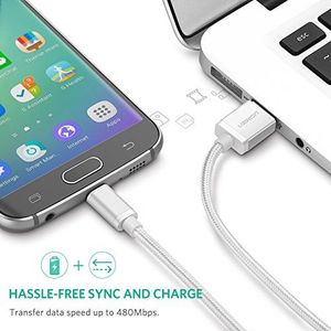 Kabel USB Ugreen Kabel szybkiego ładowania UGREEN Kabel micro USB 2.0 Nylonowe wsporniki do Samsung S7 Samsung Galaxy S6 S5 Edge J3 J5 J7 A3 A5 A7, Huawei P10 Lite P9 Lite, kontroler PS4 (0,5 m, biały) 3