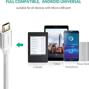 Kabel USB Ugreen Kabel szybkiego ładowania UGREEN Kabel micro USB 2.0 Nylonowe wsporniki do Samsung S7 Samsung Galaxy S6 S5 Edge J3 J5 J7 A3 A5 A7, Huawei P10 Lite P9 Lite, kontroler PS4 (0,5 m, biały) 5