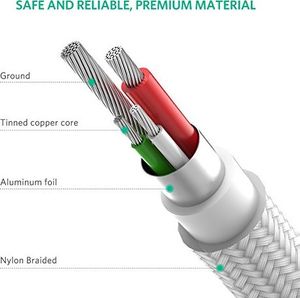 Kabel USB Ugreen Kabel szybkiego ładowania UGREEN Kabel micro USB 2.0 Nylonowe wsporniki do Samsung S7 Samsung Galaxy S6 S5 Edge J3 J5 J7 A3 A5 A7, Huawei P10 Lite P9 Lite, kontroler PS4 (0,5 m, biały) 6