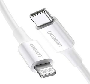 Kabel USB Ugreen Kabel ładowania UGREEN z USB C na Lightning Kabel Lightning typu C z certyfikatem MFi obsługuje zasilanie zgodne z iPhone SE, iPhone 11 Pro Max, XR, XS Max, X, 8, 8 Plus, AirPods Pro (biały, 1M) 1