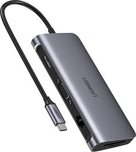 Stacja/replikator Ugreen UGREEN USB C Hub Stacja dokująca 9 w 1 USB C wyposażona w 2 wyjścia wideo Adapter 4K HDMI i VGA, Gigabit Ethernet, koncentrator USB 3.0, zasilanie 100 W, czytnik kart SD TF 1