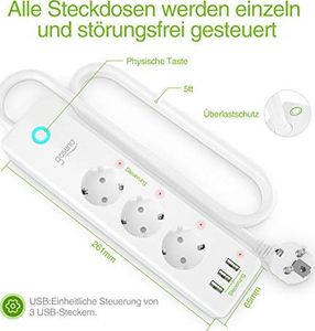 Gosund Inteligentna Listwa Gosund WLAN z USB, niezależnym przełącznikiem, wieloma gniazdami z kontrolą głosową Alexa i Google Home, pomiar zużycia energii, minutnik i kontrola aplikacji, 5 stóp, WIFI tylko 2,4 GHz 8