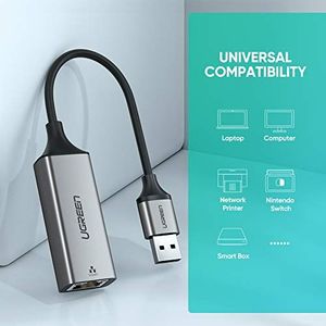 Karta sieciowa Ugreen UGREEN Adapter USB Ethernet USB 3.0 do RJ45 10/100/1000 Adapter USB do LAN Adapter sieciowy USB Adapter Gigabit do MacBooka, Ultrabooka, laptopa, PC pod Windows, Mac OS, Linux i Chrome OS, aluminium 3