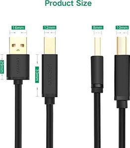 Ugreen Kabel drukarki UGREEN Kabel połączeniowy drukarki Kabel aktywnego skanera Kabel USB A / B Wtyk USB 2.0 A do wtyku B Obsługiwane dla HP, Canon, Lexmark, Epson, Dell / pozłacane styki (15 m) 8