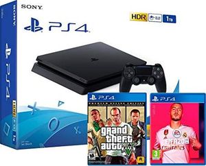 Sony PS4 Slim 1TB czarna konsola Playstation 4 + FIFA 20 + GTA V Grand Theft Auto 5 Edition 1