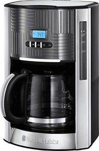 Ekspres przelewowy Russell Hobbs Cyfrowy Ekspres Russell Hobbs Geo szary ze stali nierdzewnej, programowalny zegar, szklany dzbanek 1,5 l, do 12 filiżanek, płyta grzejna, 1000 W, Ekspres z filtrem 25270-56 1