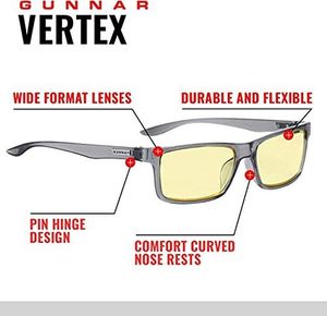 Okulary Gunnar Gunnar - Model: Vertex, Oprawka: Onyx, Soczewka: Bursztynowa - Okulary z anty-niebieskim światłem - Opatentowane soczewki, 65% niebieskiego światła i 100% UV 4
