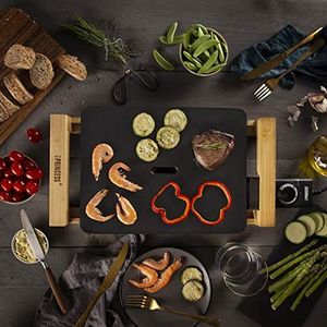 Grill elektryczny Princess Grill stołowy Princess w bambusowym designie - grill stołowy / grill teppanyaki - z płaską aluminiową płytą grillową odlewaną ciśnieniowo (33 x 25 cm) i 4 drewnianymi szpatułkami, 1600 watów, 103010 8