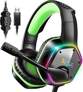 Słuchawki Eksa zestaw słuchawkowy EKSA E1000 na PS4 PC, Słuchawki do gier z dźwiękiem przestrzennym 7.1 Sterownik 50MM i mikrofonem , kolorowe światło RGB, do laptopa Tablet Mac (zielony) 1