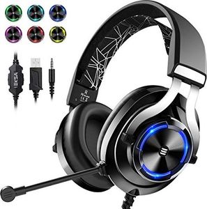 Słuchawki Eksa EKSA PS4, zestaw słuchawkowy Xbox One 3,5 mm z mikrofonem , światło LED, dźwięk przestrzenny basów, Słuchawki ze sterownikiem Głośnika 50 mm do PC PC Laptop iPad iPad Smartphone (czarny) 1