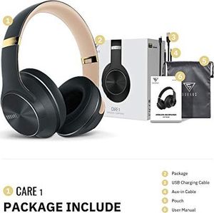 Słuchawki Doqaus Słuchawki Bluetooth DOQAUS , [do 52 godzin] Słuchawki bezprzewodowe z 3 trybami EQ, składany zestaw słuchawkowy stereo HiFi z mikrofonem, miękkie nauszniki do iPhone'a / iPada / Androida / laptopa (szary asfalt) 2