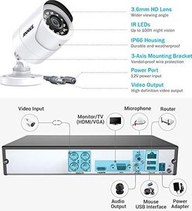 Kamera IP ANNKE System kamer ANNKE 1080P Rejestrator DVR 4CH HD 3MP HDMI z 4 zewnętrznymi kamerami monitorującymi 1080P bez dysku twardego, 30m IR Night Vision, alarm ruchu, szybki dostęp do smartfona i PC 7