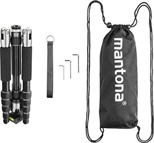 Statyw Mantona Lekki podróżnik Mantona - lekki aluminiowy statyw podróżny, niezwykle lekki 1,1 kg i kompaktowy 30,5 cm, funkcja na jednej nodze, panoramiczna głowica kulowa 360do Arca-Swiss, z torbą, czarno-szara 10