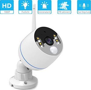Kamera IP Yeskamo Kamera dozorowa YESKAMO z reflektorem Kamera WiFi 1080P z dwukierunkową rozmową i nagrywaniem dźwięku, czujnik ruchu PIR aktywuje alarm, alarm syreny, noktowizor, pamięć na kartę SD 32G 1