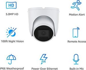 Kamera IP H. VIEW Kamera kopułkowa H.VIEW POE 5 MP Kamera IP 1944P Kamera HD 2,8 mm z mikrofonem do wykrywania ruchu / w pomieszczeniach IP67 ONVIF dzień / IR Night Vision Detekcja ruchu 4